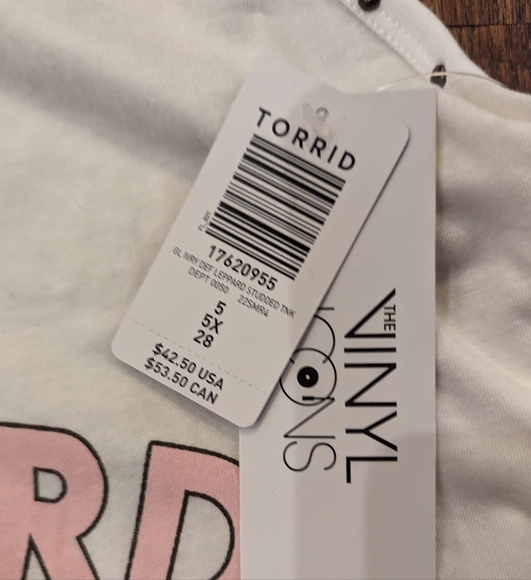 Def Leopard Studded Crew Tank - Cotton Ivory, plus sz 5x - Picture 6 of 12